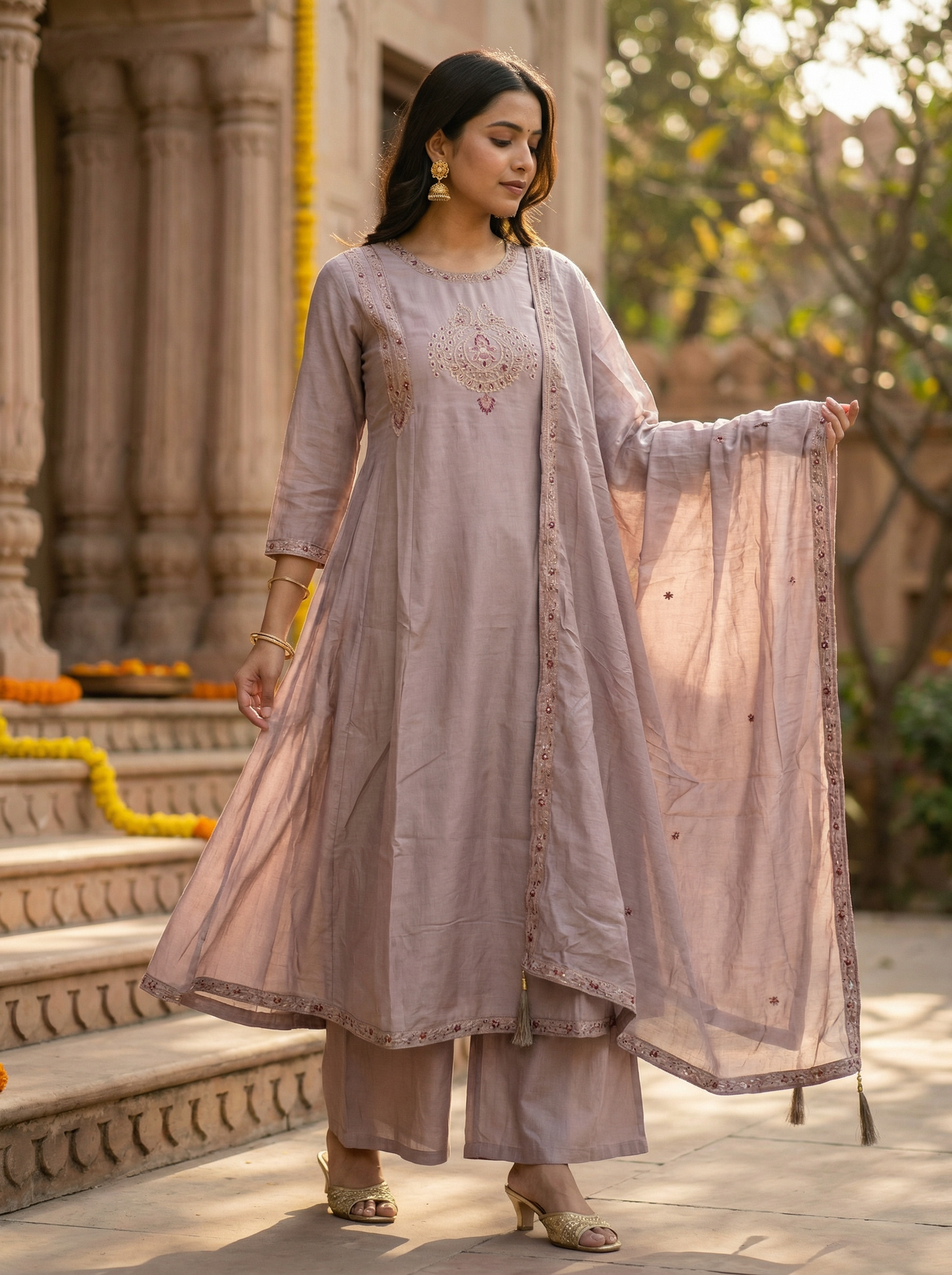 GIRRA – Dusty Mauve Heritage Luxe Kurta Set