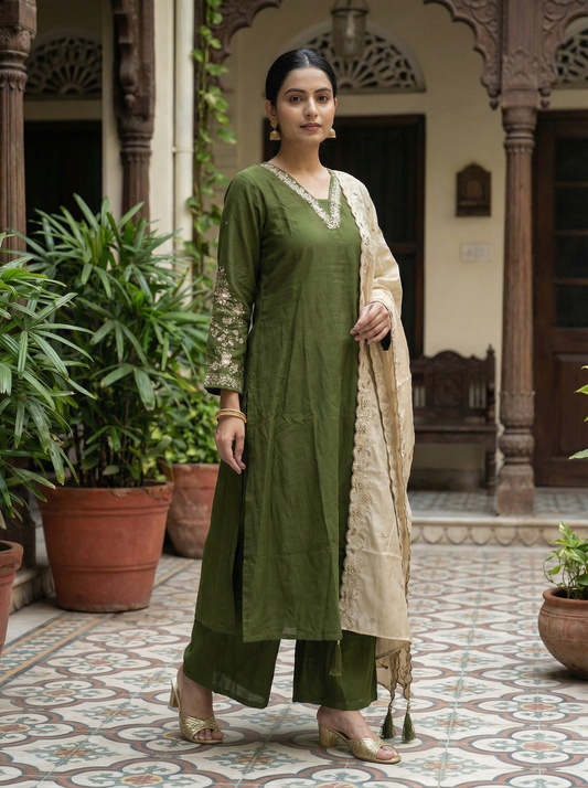 GIRRA – Emerald Green Heritage Luxe Kurta Set