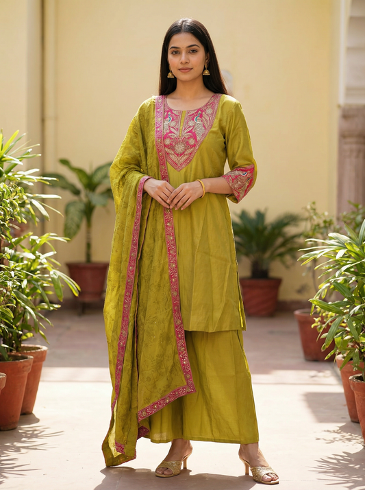 GIRRA – Olive Mustard Heritage Luxe Kurta Set