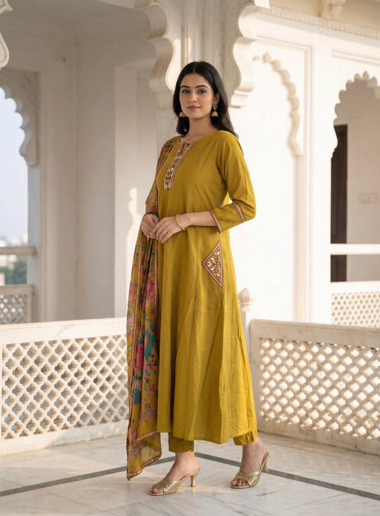 GIRRA – Golden Mustard Heritage Luxe Kurta Set