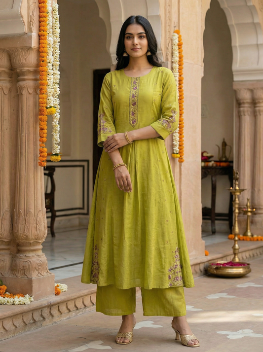 GIRRA – Lime Olive Heritage Luxe Kurta Set