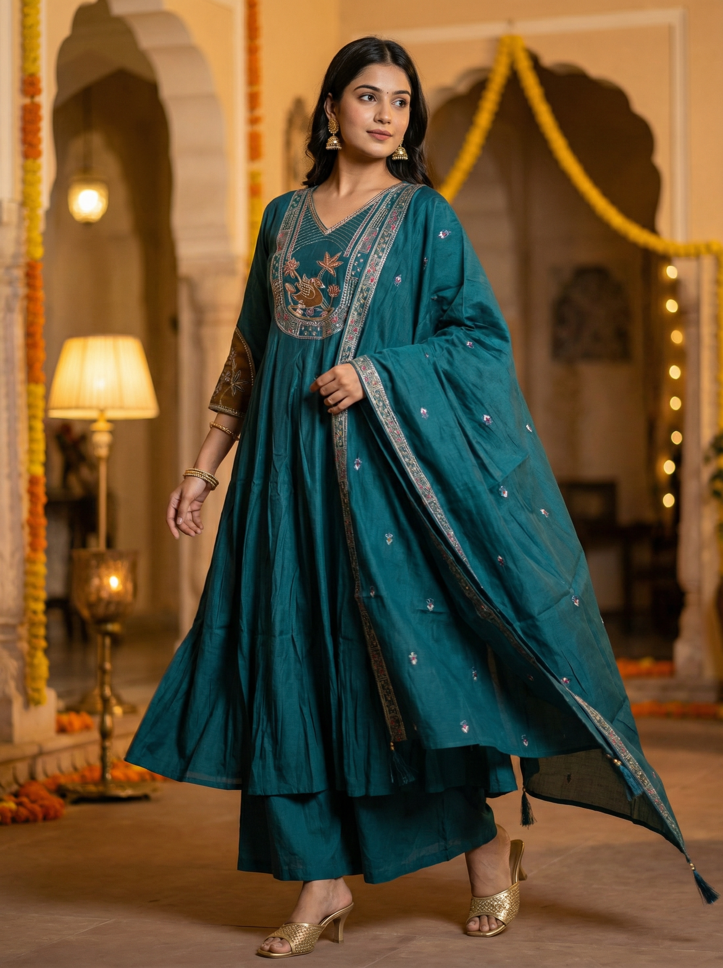 GIRRA – Deep Teal Heritage Luxe Kurta Set