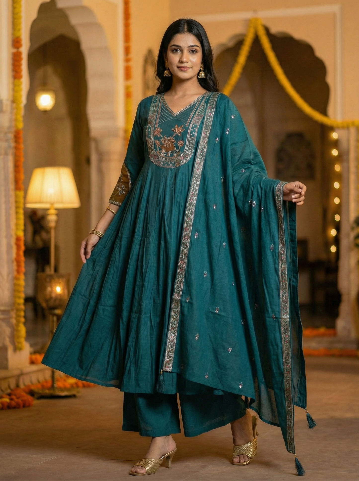 GIRRA – Deep Teal Heritage Luxe Kurta Set
