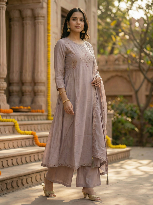 GIRRA – Dusty Mauve Heritage Luxe Kurta Set