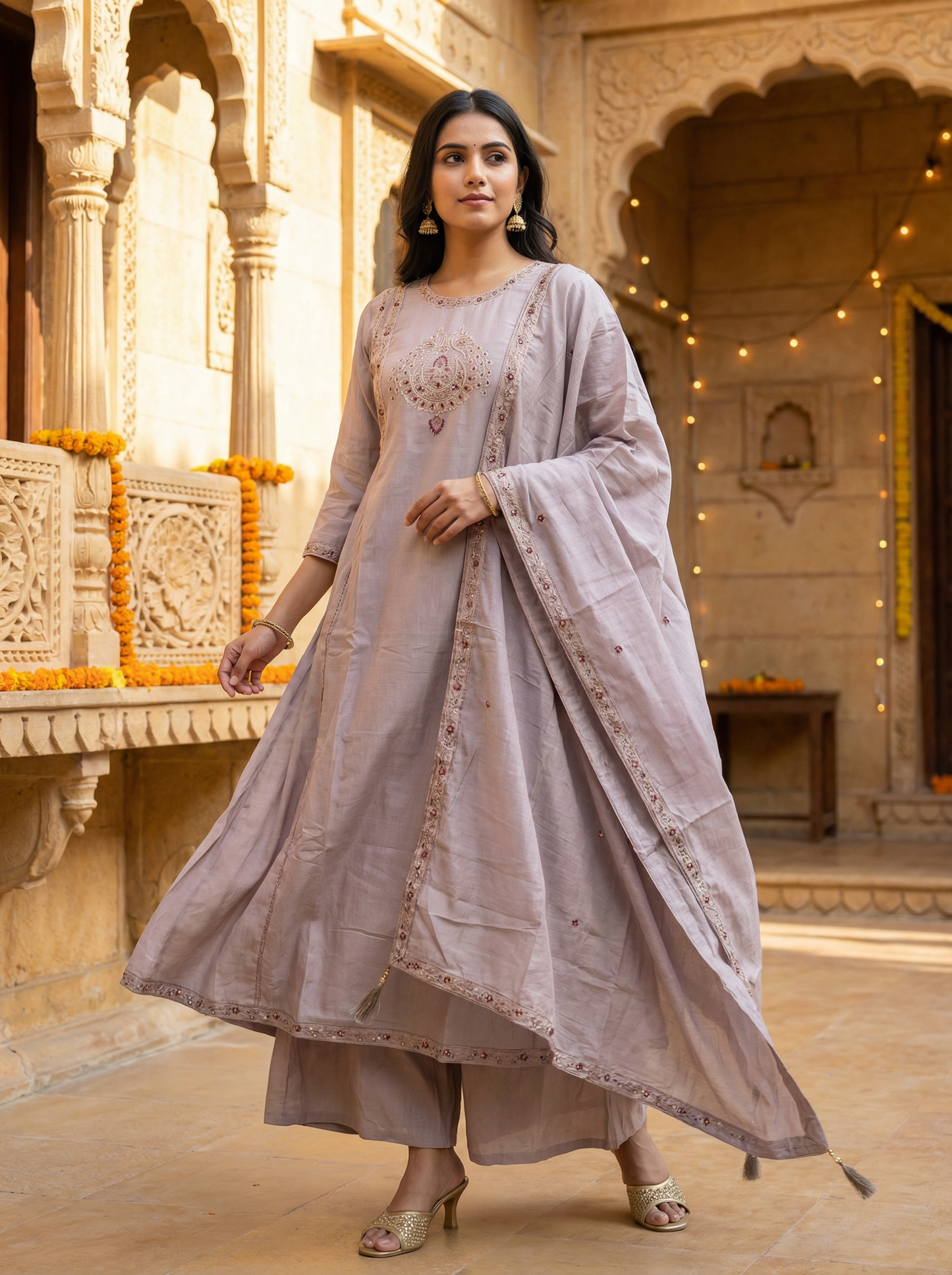 GIRRA – Dusty Mauve Heritage Luxe Kurta Set