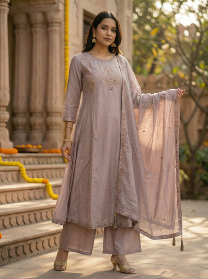GIRRA – Dusty Mauve Heritage Luxe Kurta Set