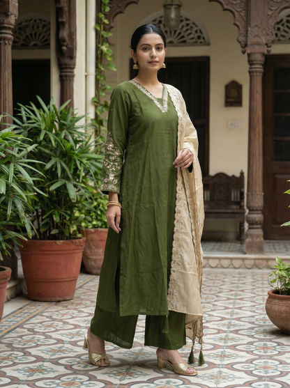 GIRRA – Emerald Green Heritage Luxe Kurta Set