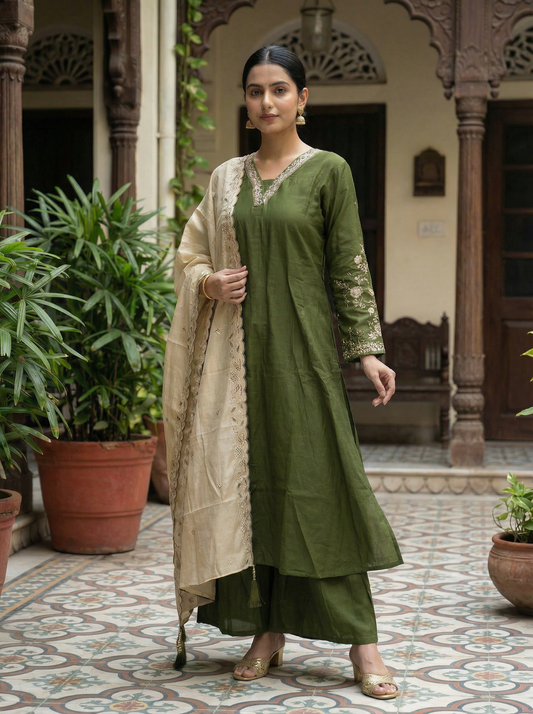 GIRRA – Emerald Green Heritage Luxe Kurta Set