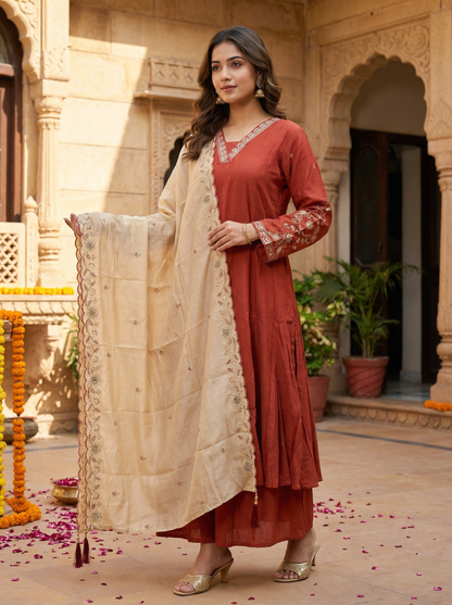 GIRRA – Rust Red Heritage Luxe Kurta Set