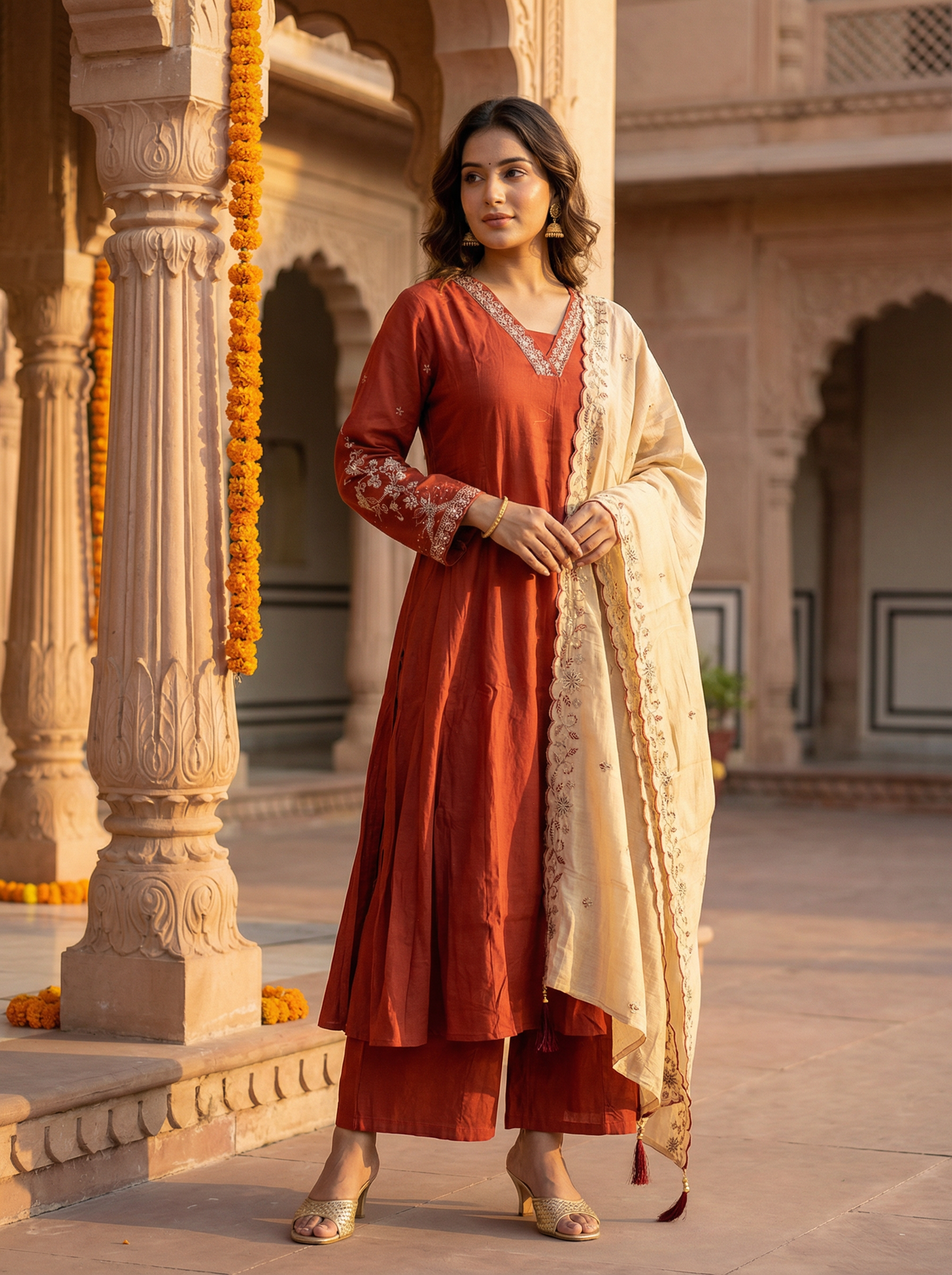 GIRRA – Rust Red Heritage Luxe Kurta Set