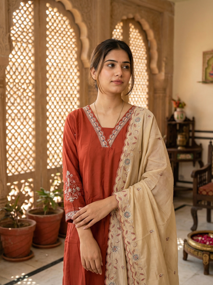 GIRRA – Rust Red Heritage Luxe Kurta Set