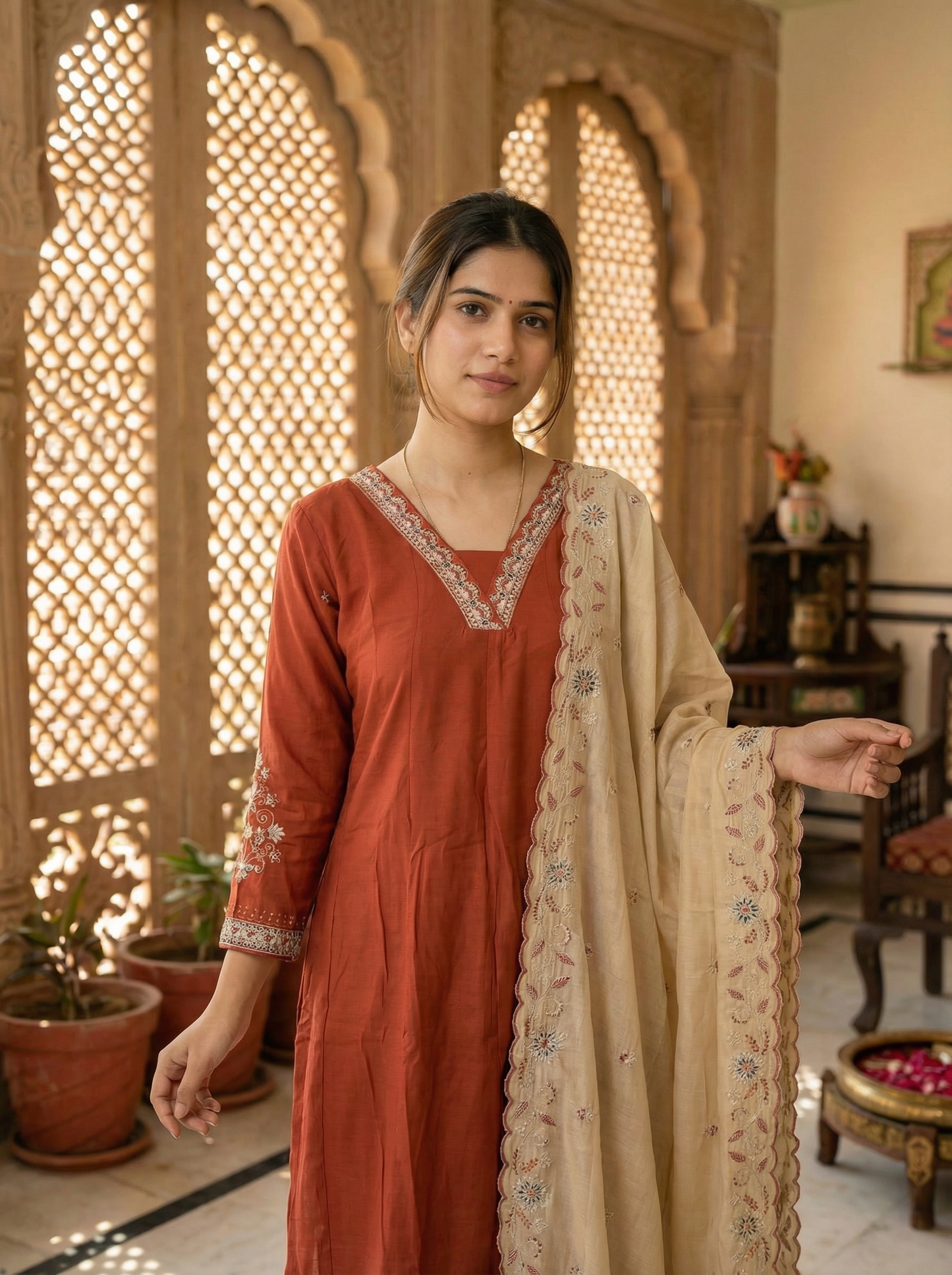 GIRRA – Rust Red Heritage Luxe Kurta Set