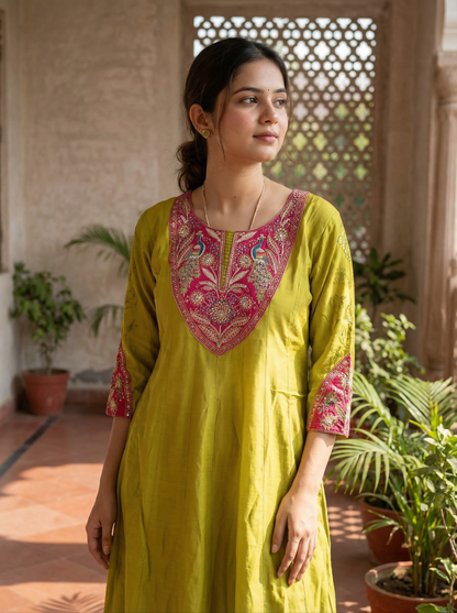 GIRRA – Olive Mustard Heritage Luxe Kurta Set