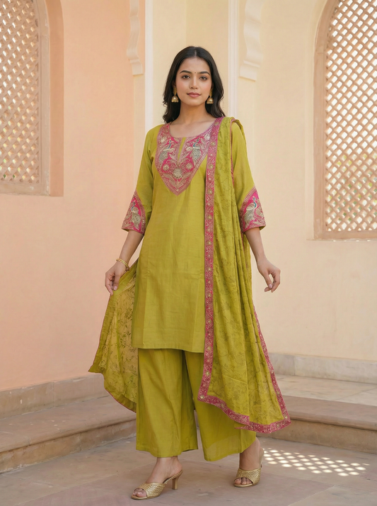 GIRRA – Olive Mustard Heritage Luxe Kurta Set