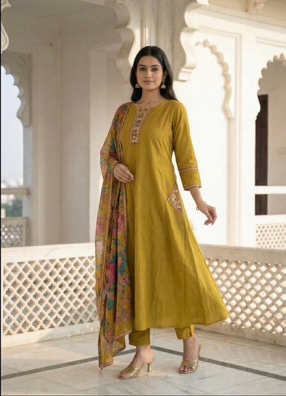 GIRRA – Golden Mustard Heritage Luxe Kurta Set