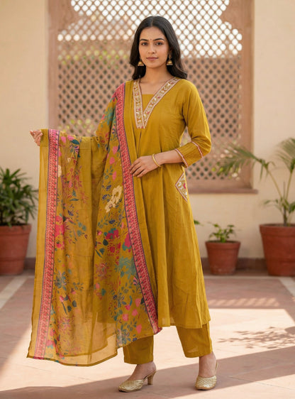 GIRRA – Golden Mustard Heritage Luxe Kurta Set