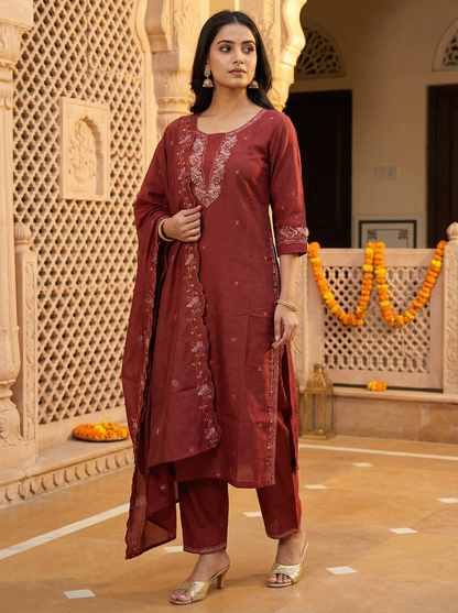 GIRRA – Rust Maroon | Signature Kurta Set
