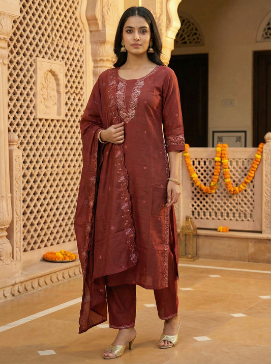 GIRRA – Rust Maroon | Signature Kurta Set