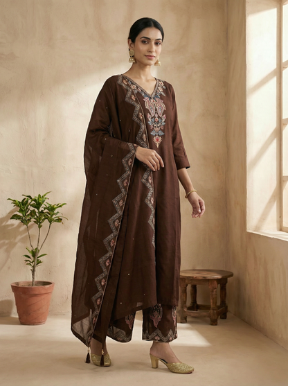 GIRRA – Chocolate Brown Heritage Luxe Kurta Set