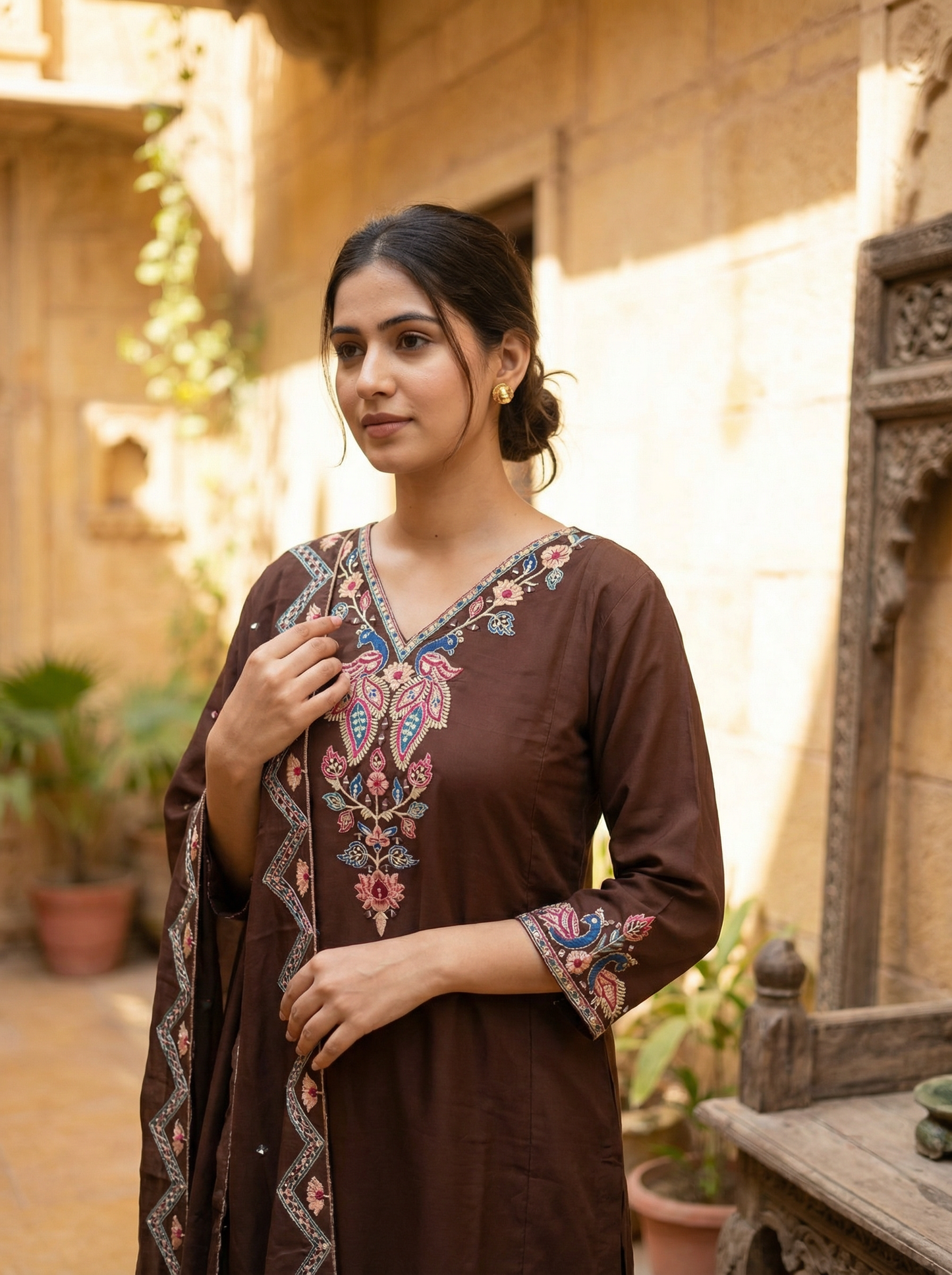 GIRRA – Chocolate Brown Heritage Luxe Kurta Set