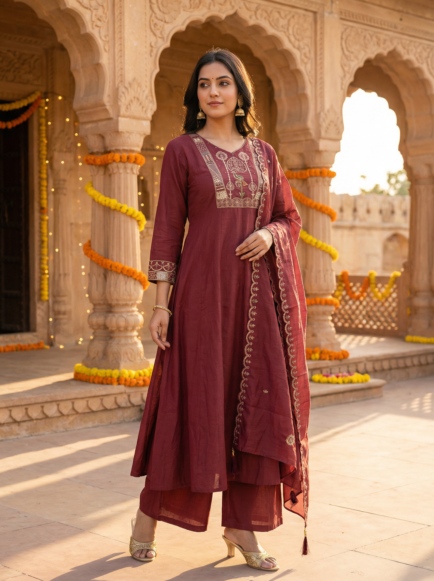 GIRRA – Wine Maroon Heritage Luxe Kurta Set
