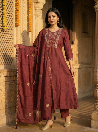 GIRRA – Wine Maroon Heritage Luxe Kurta Set