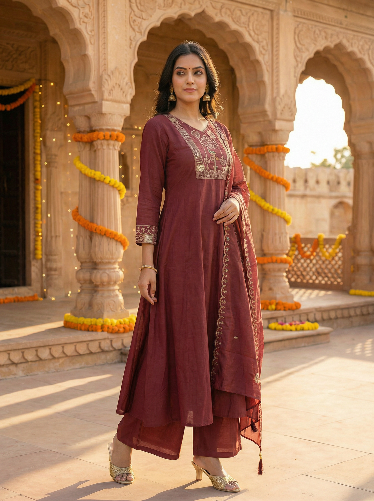 GIRRA – Wine Maroon Heritage Luxe Kurta Set