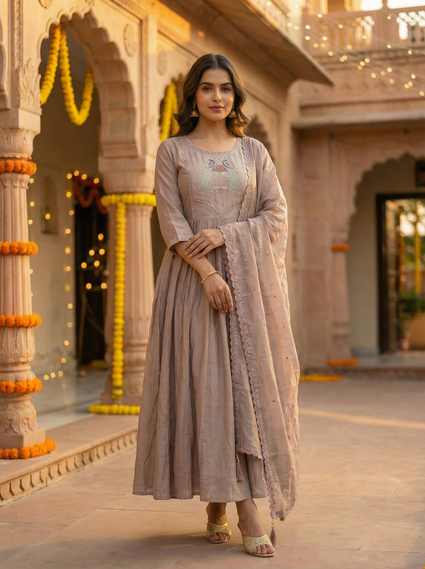 GIRRA – Taupe Blush Heritage Luxe Kurta Set