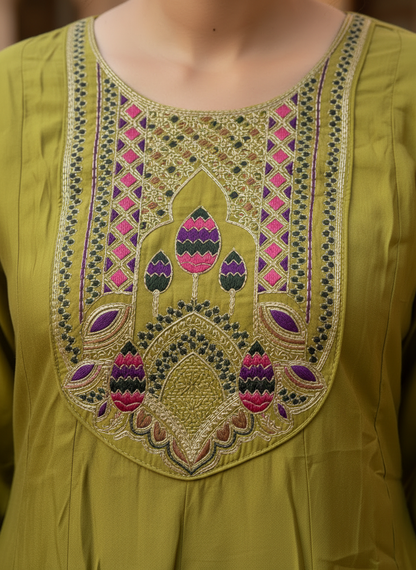 GIRRA – Parrot Green Heritage Luxe Kurta Set