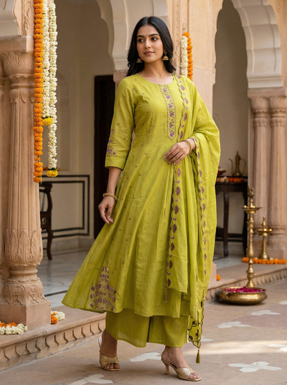 GIRRA – Lime Olive Heritage Luxe Kurta Set