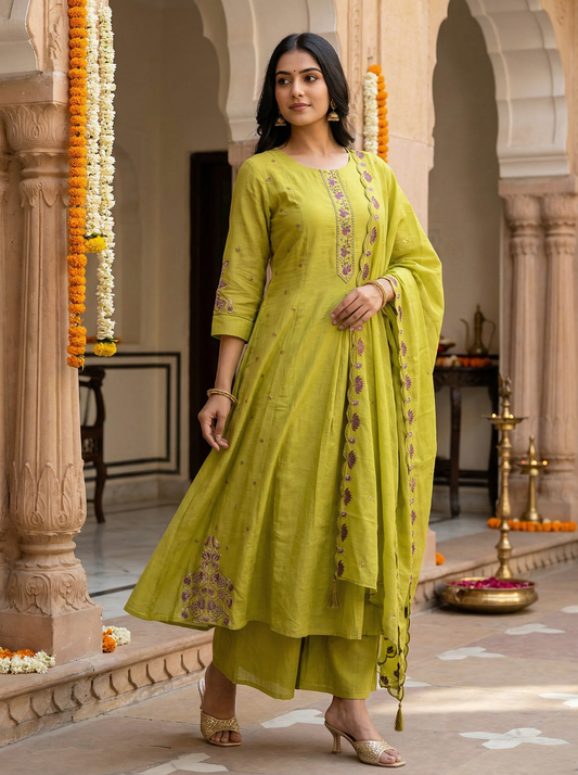 GIRRA – Lime Olive Heritage Luxe Kurta Set