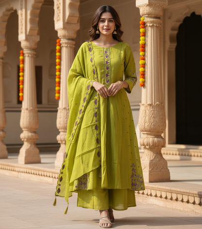 GIRRA – Lime Olive Heritage Luxe Kurta Set
