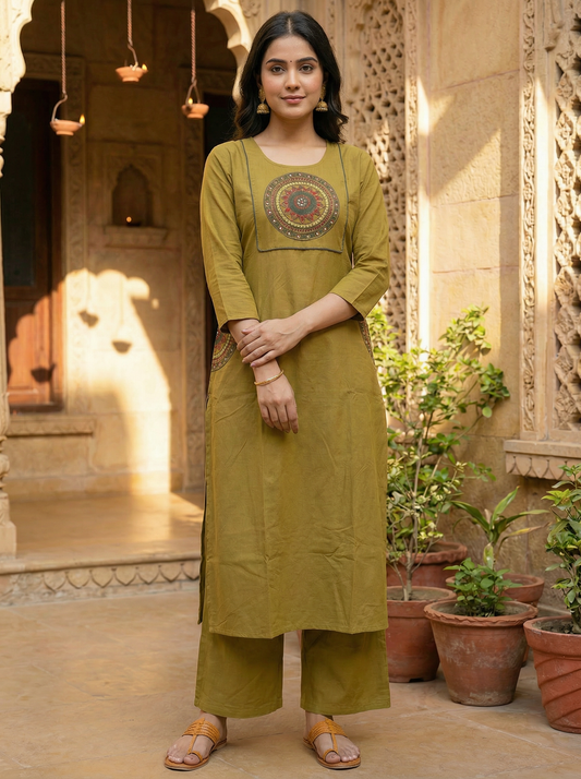 GIRRA – Olive Aura | Everyday Elegance Kurta Palazzo Set