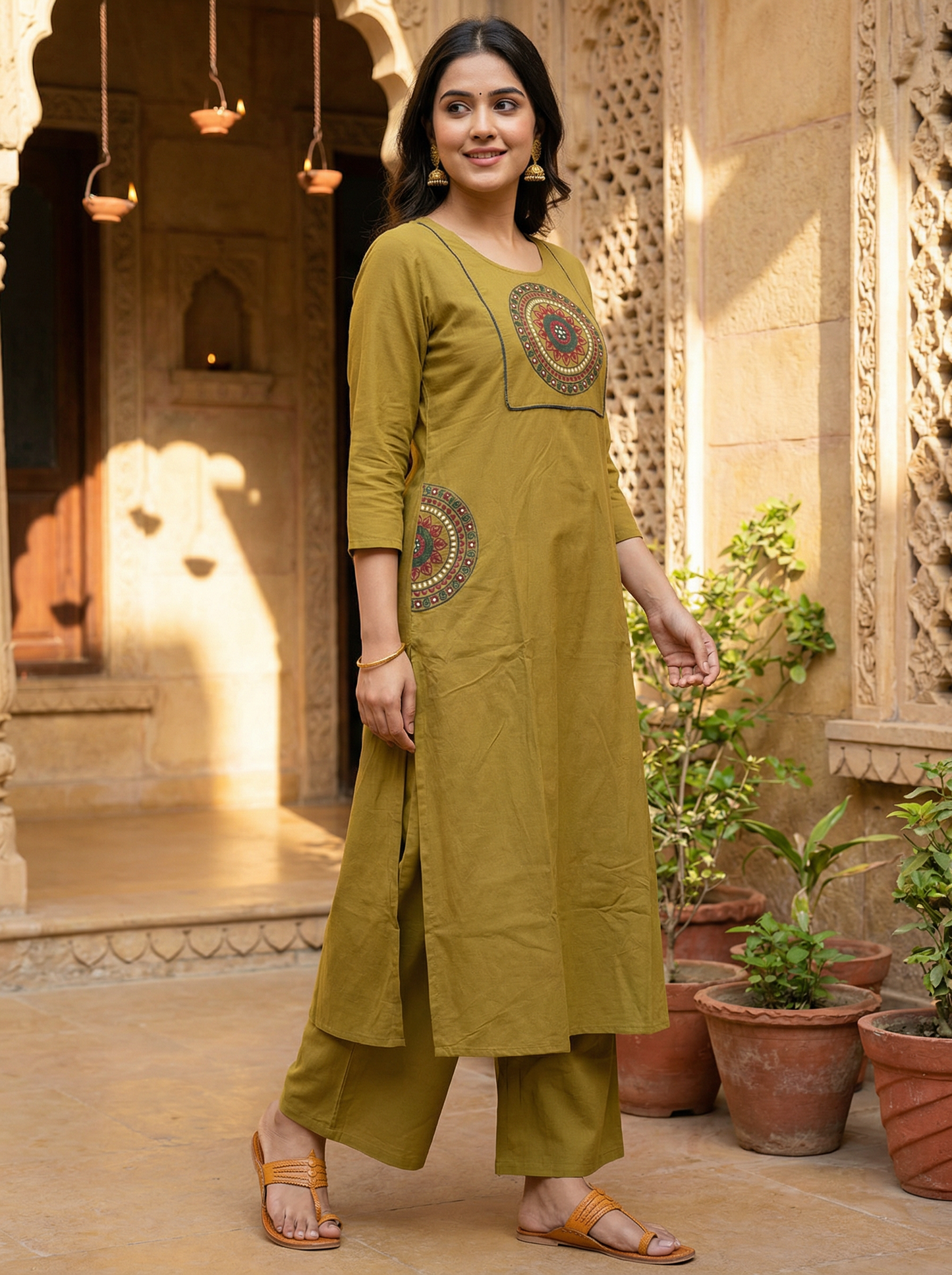 GIRRA – Olive Aura | Everyday Elegance Kurta Palazzo Set