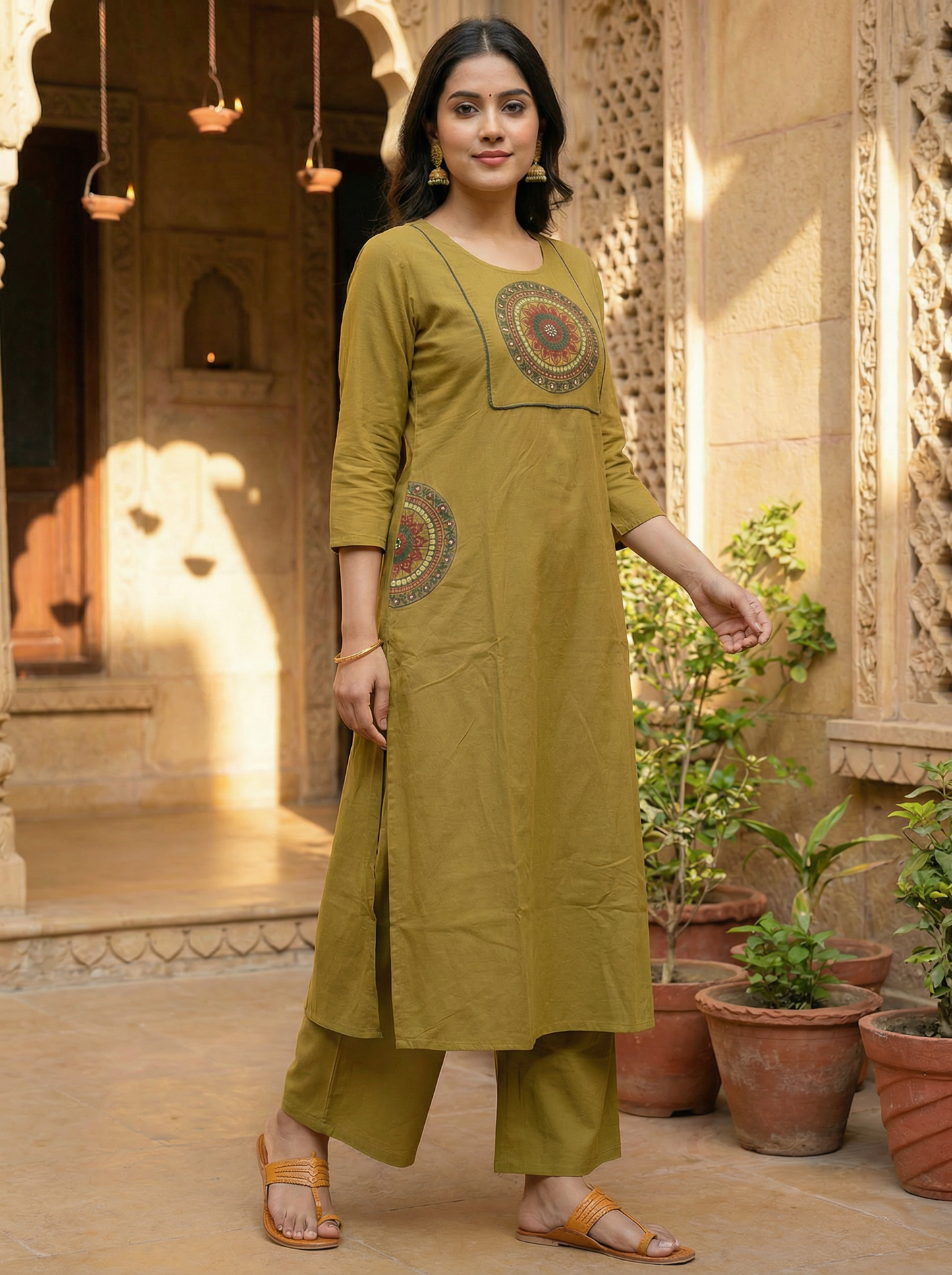 GIRRA – Olive Aura | Everyday Elegance Kurta Palazzo Set