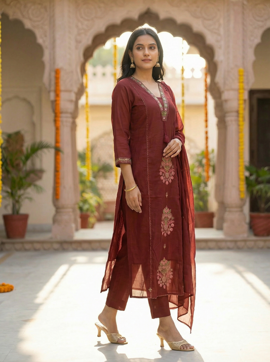 GIRRA – Royal Maroon | Everyday Elegance Kurta Set