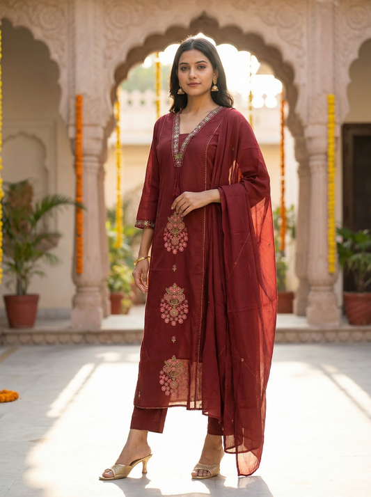 GIRRA – Royal Maroon | Everyday Elegance Kurta Set